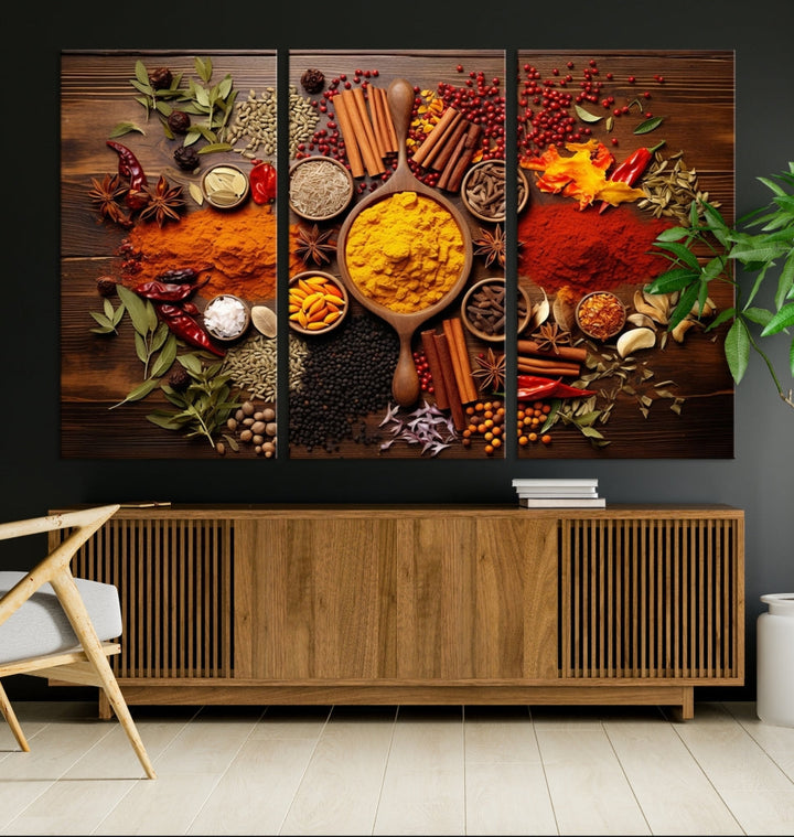 Spices Cooking Wall Art Canvas Print, Red Green Yellow Kitchen Wall Decor, Interior Art Framed