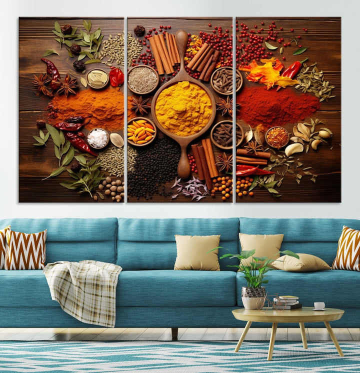 Spices Cooking Wall Art Canvas Print, Red Green Yellow Kitchen Wall Decor, Interior Art Framed