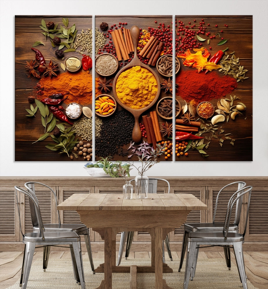 Spices Cooking Wall Art Canvas Print, Red Green Yellow Kitchen Wall Decor, Interior Art Framed