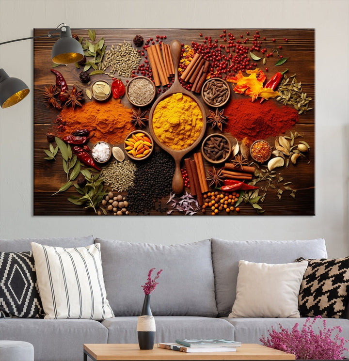 Spices Cooking Wall Art Canvas Print, Red Green Yellow Kitchen Wall Decor, Interior Art Framed