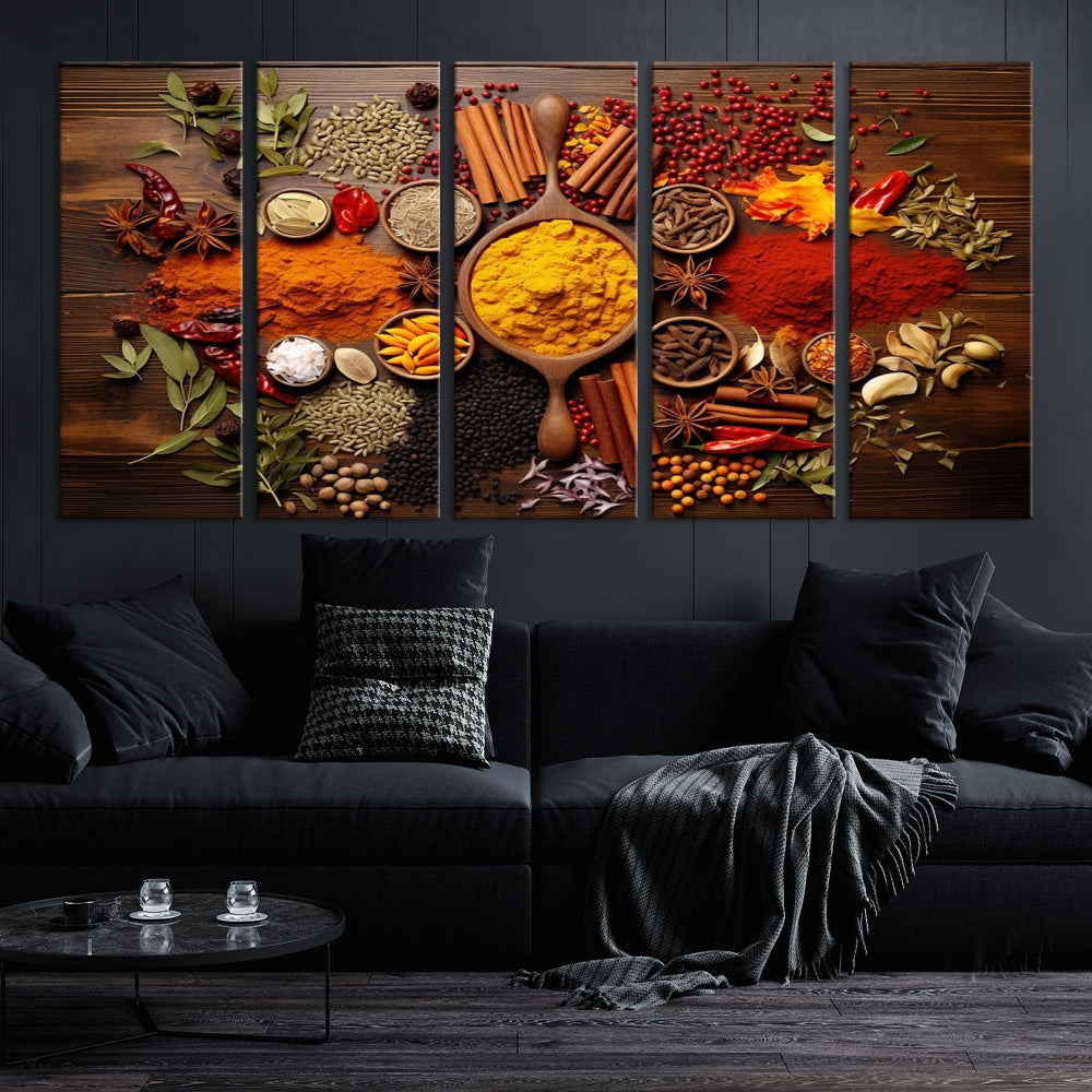 Spices Cooking Wall Art Canvas Print, Red Green Yellow Kitchen Wall Decor, Interior Art Framed