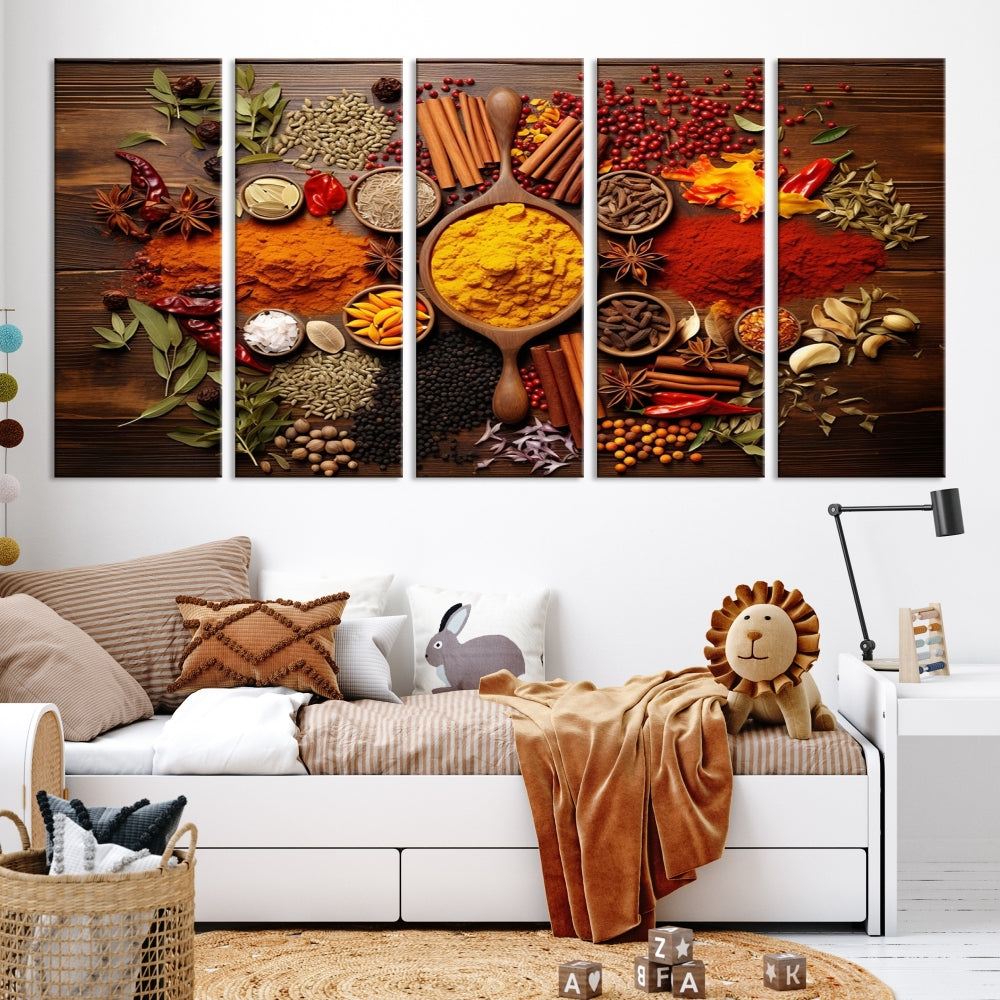 Spices Cooking Wall Art Canvas Print, Red Green Yellow Kitchen Wall Decor, Interior Art Framed