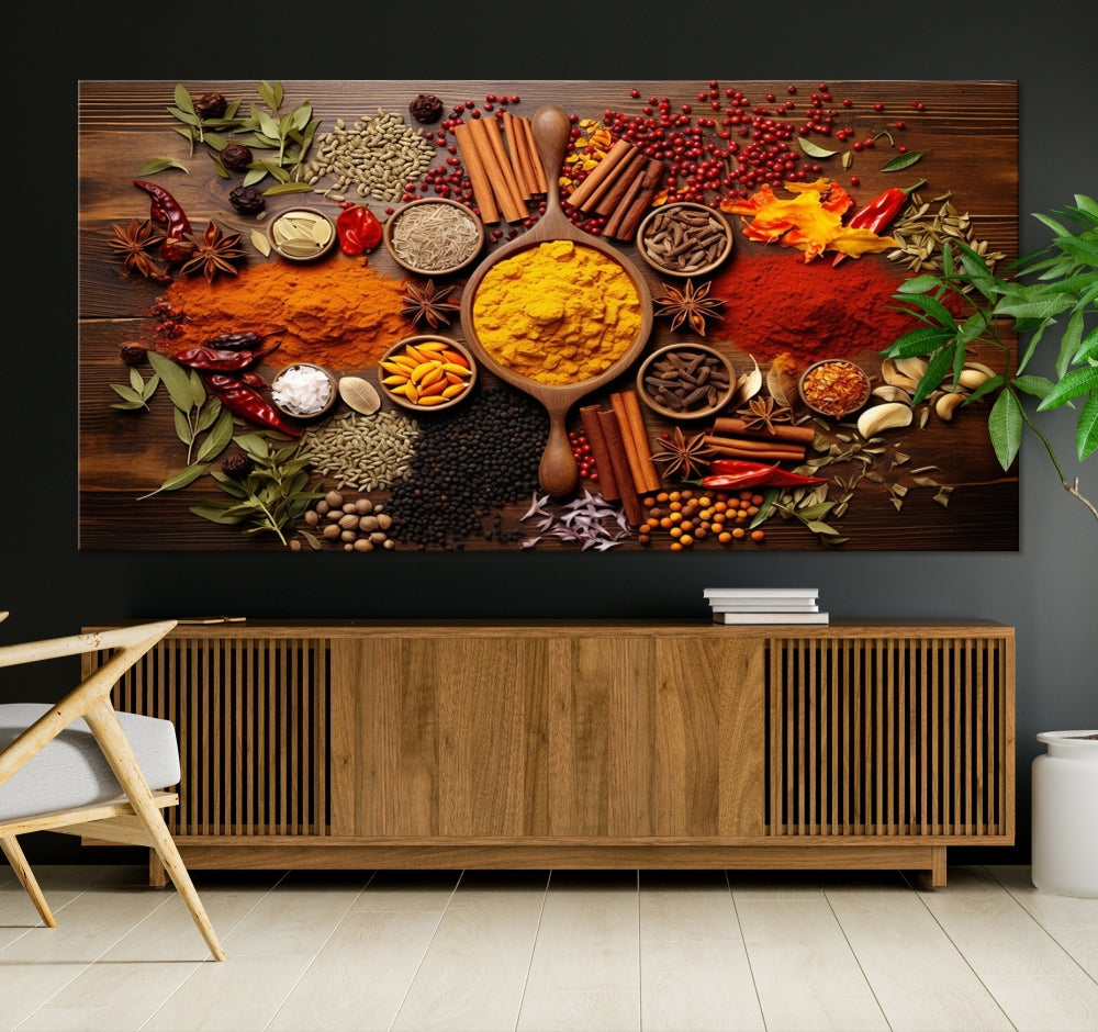 Spices Cooking Wall Art Canvas Print, Red Green Yellow Kitchen Wall Decor, Interior Art Framed