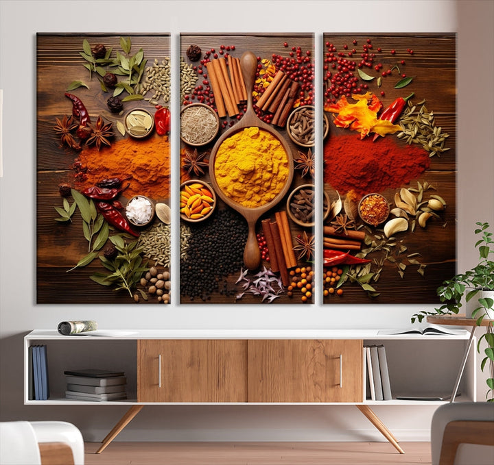 Spices Cooking Wall Art Canvas Print, Red Green Yellow Kitchen Wall Decor, Interior Art Framed