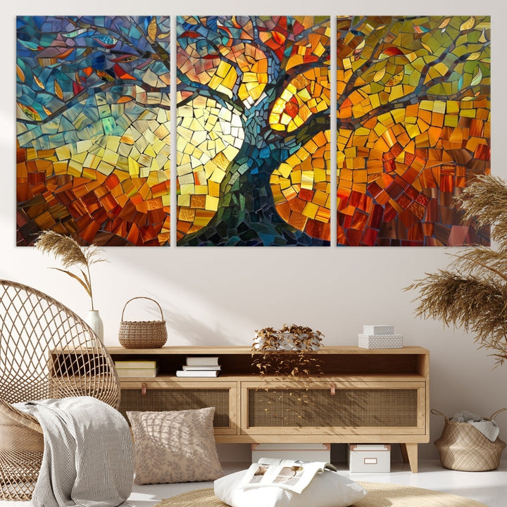 Stained Glass Celestial Tree Printed Wall Art Framed Canvas Print Modern Wall Decor