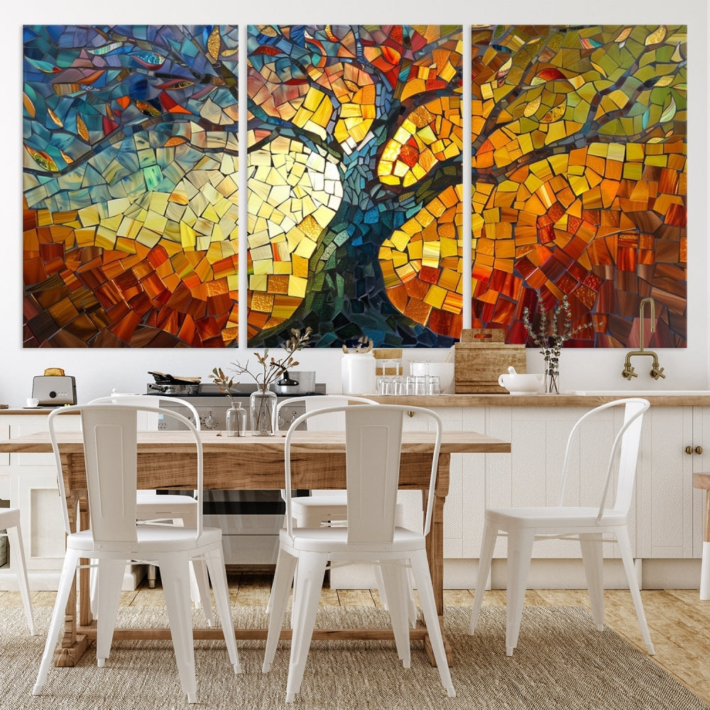 Stained Glass Celestial Tree Printed Wall Art Framed Canvas Print Modern Wall Decor