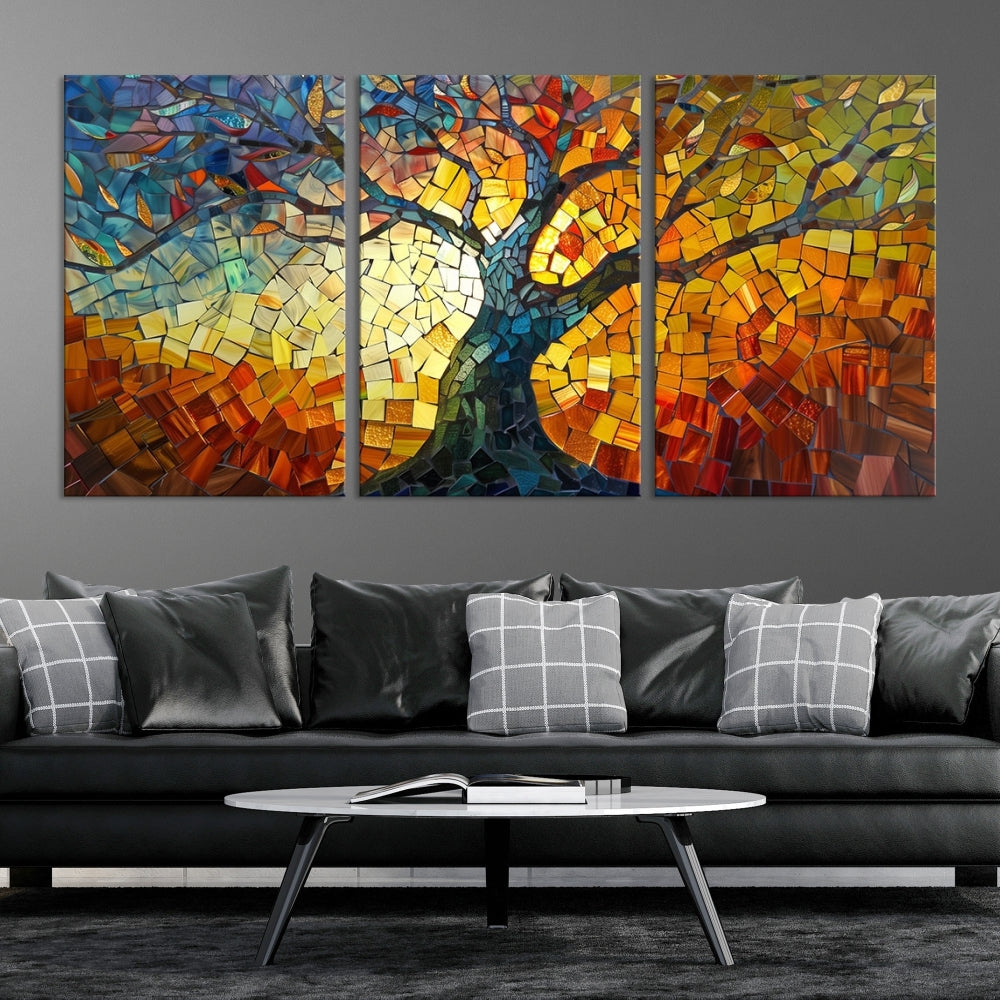 Stained Glass Celestial Tree Printed Wall Art Framed Canvas Print Modern Wall Decor