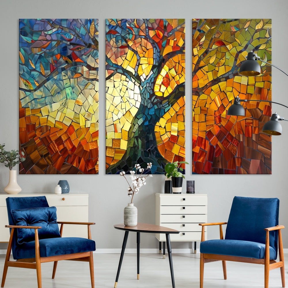 Stained Glass Celestial Tree Printed Wall Art Framed Canvas Print Modern Wall Decor