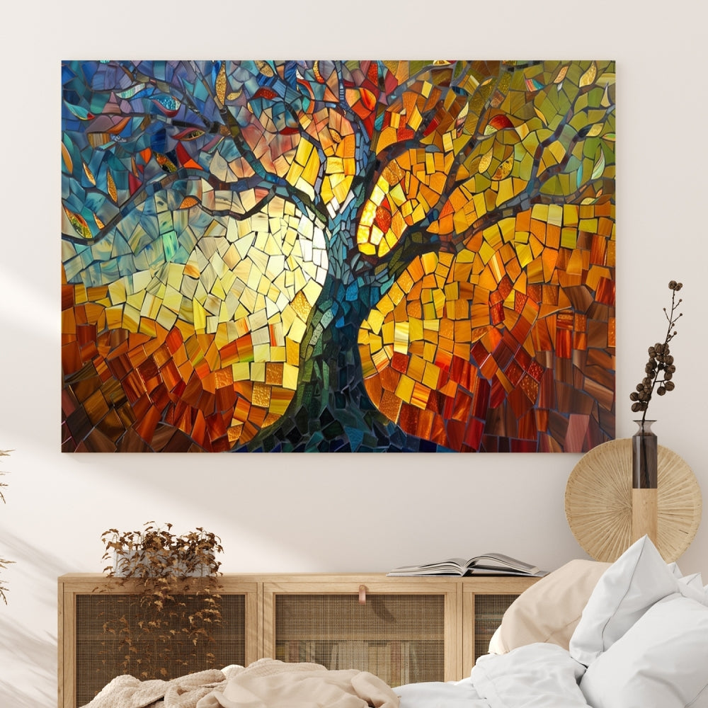 Stained Glass Celestial Tree Printed Wall Art Framed Canvas Print Modern Wall Decor