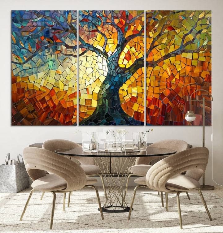 Stained Glass Celestial Tree Printed Wall Art Framed Canvas Print Modern Wall Decor