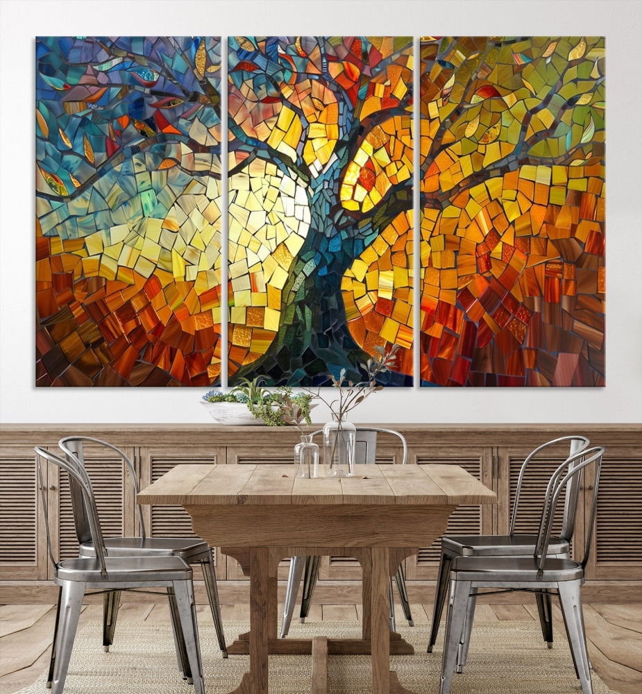 Stained Glass Celestial Tree Printed Wall Art Framed Canvas Print Modern Wall Decor