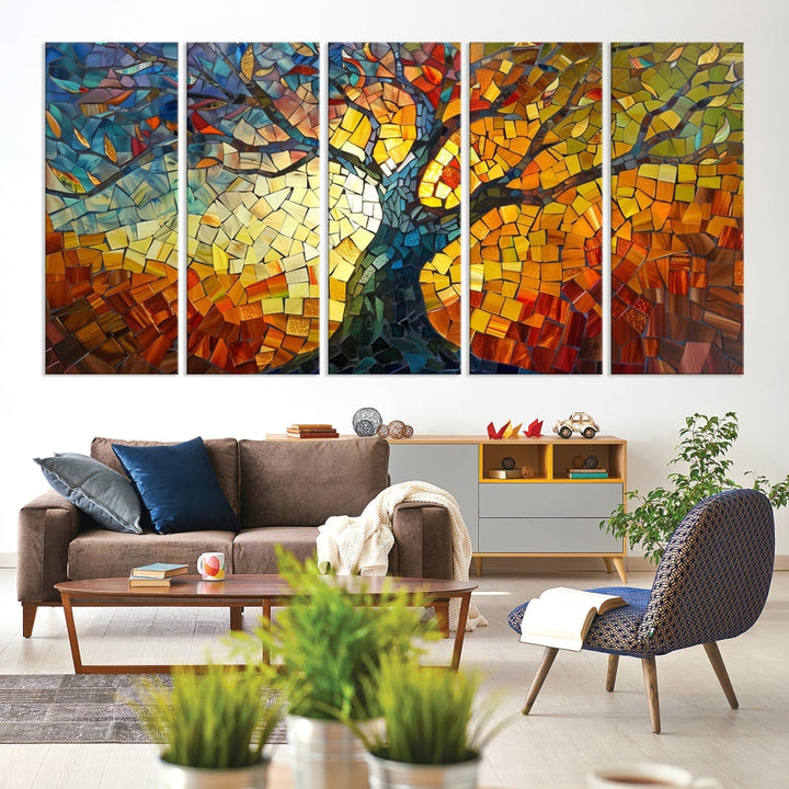 Stained Glass Celestial Tree Printed Wall Art Framed Canvas Print Modern Wall Decor