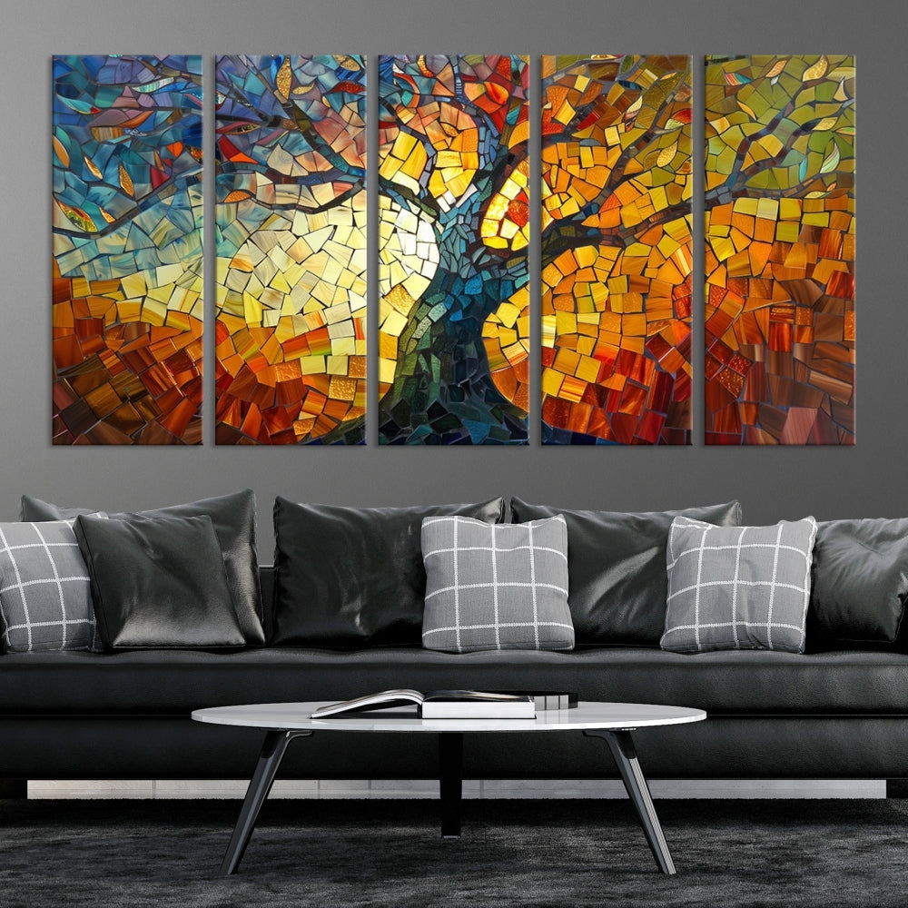 Stained Glass Celestial Tree Printed Wall Art Framed Canvas Print Modern Wall Decor