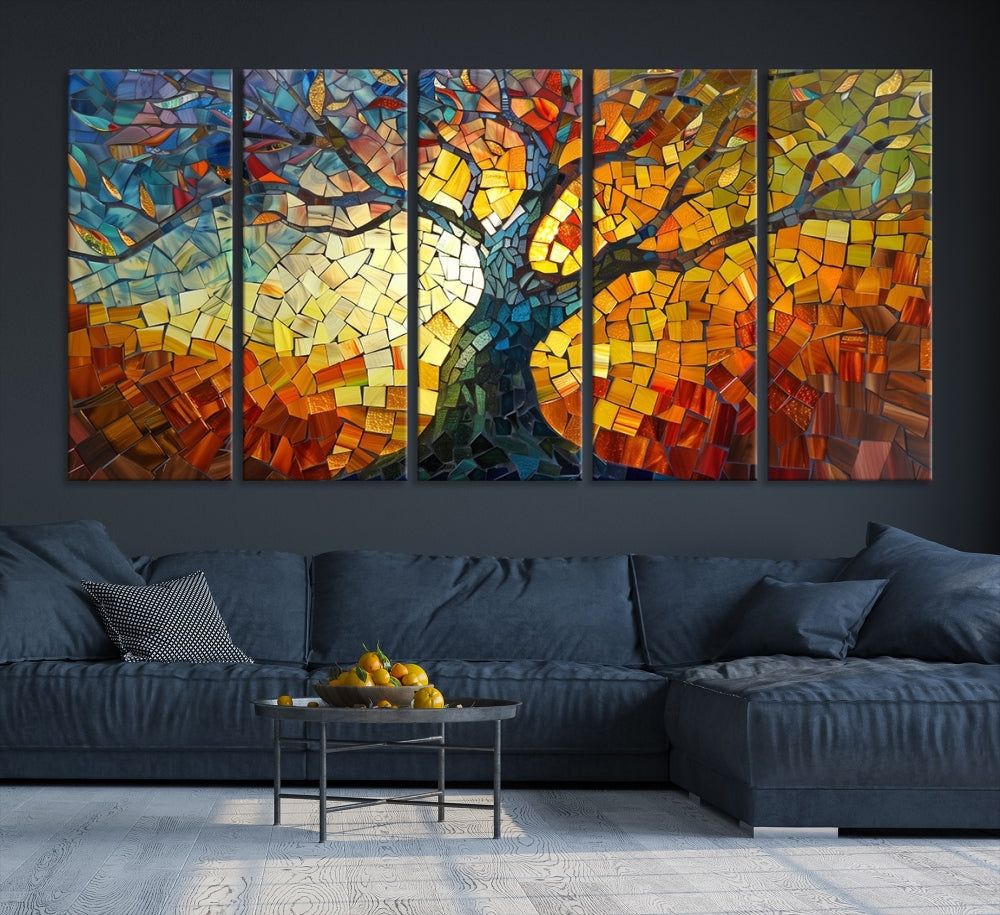 Stained Glass Celestial Tree Printed Wall Art Framed Canvas Print Modern Wall Decor