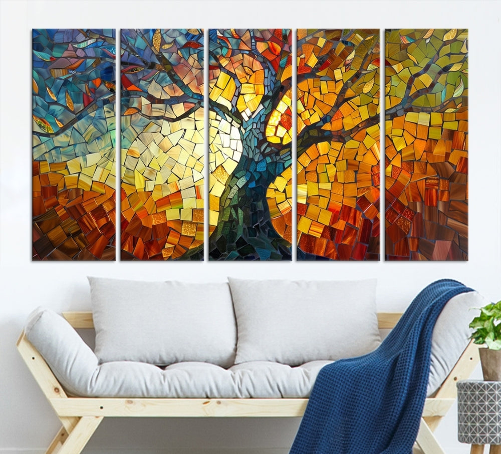 Stained Glass Celestial Tree Printed Wall Art Framed Canvas Print Modern Wall Decor