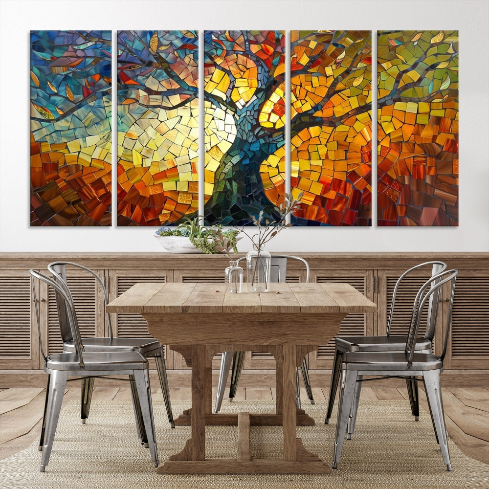 Stained Glass Celestial Tree Printed Wall Art Framed Canvas Print Modern Wall Decor