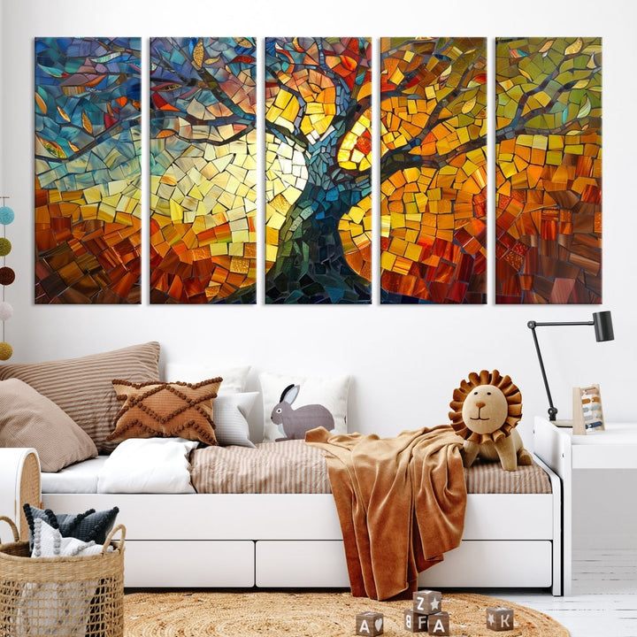 Stained Glass Celestial Tree Printed Wall Art Framed Canvas Print Modern Wall Decor