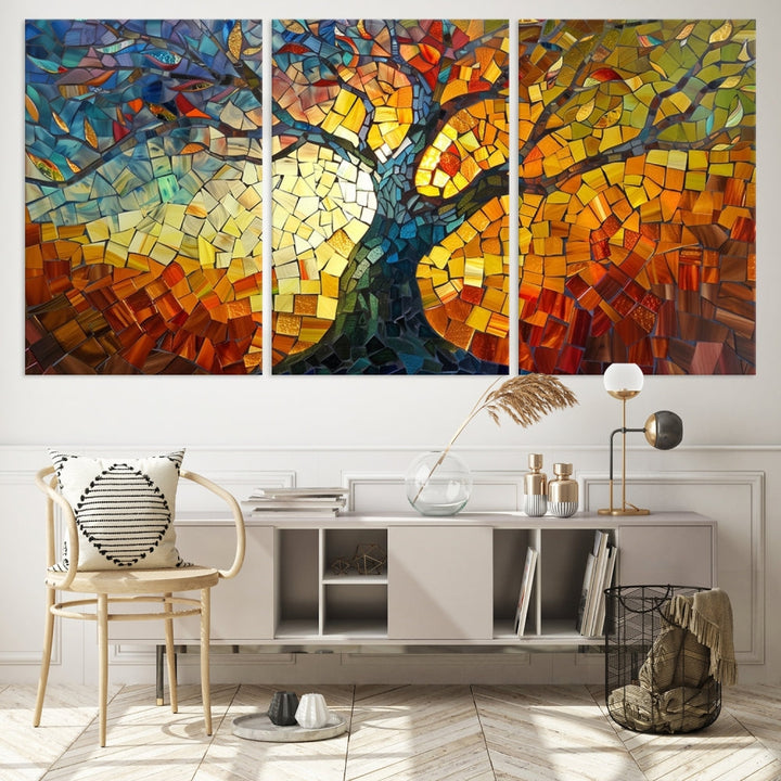 Stained Glass Celestial Tree Printed Wall Art Framed Canvas Print Modern Wall Decor