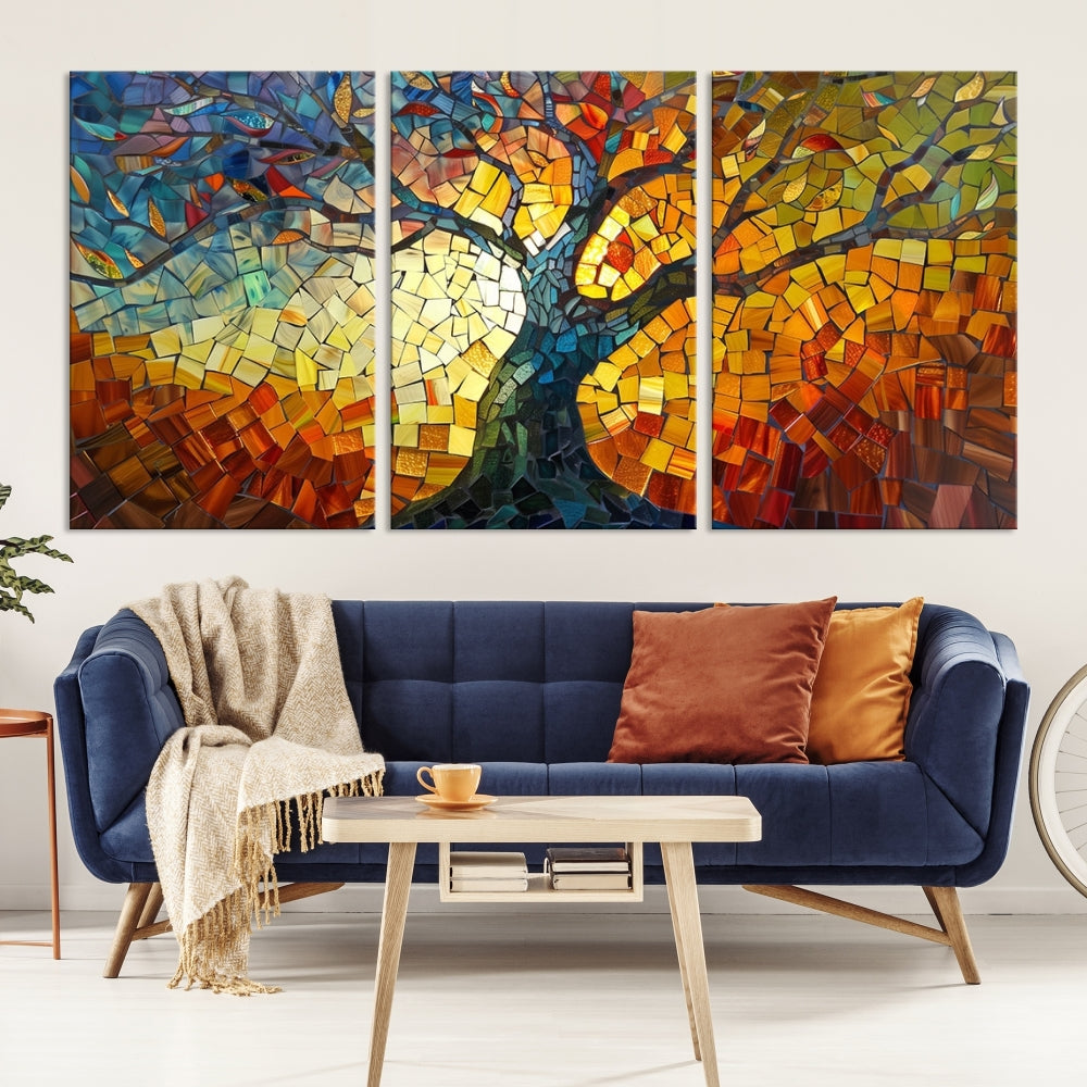 Stained Glass Celestial Tree Printed Wall Art Framed Canvas Print Modern Wall Decor