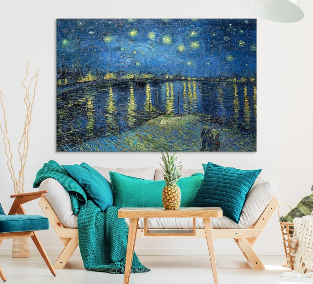 Starry Night Over The Rhone by Vincent Van Gogh Wall Art Canvas Print Framed