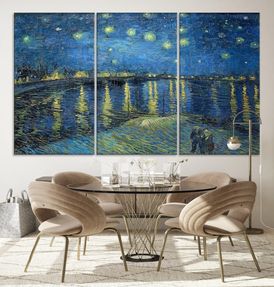 Starry Night Over The Rhone by Vincent Van Gogh Wall Art Canvas Print Framed