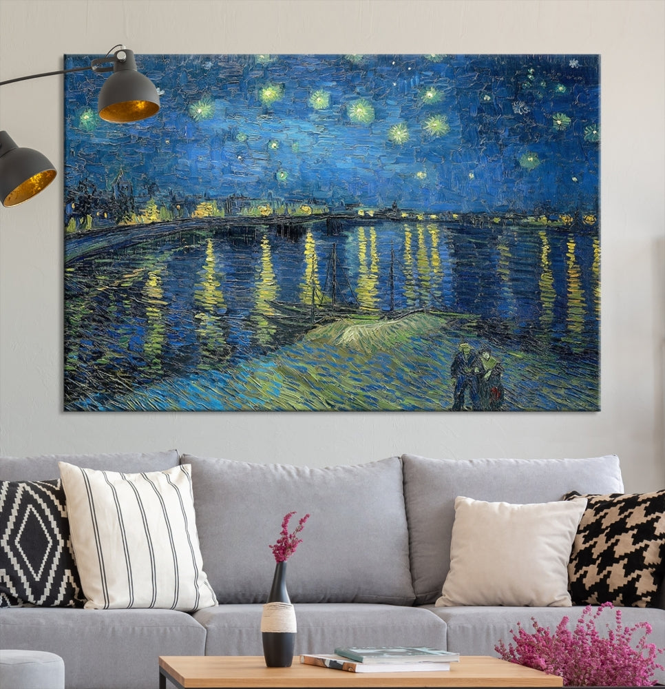 Starry Night Over The Rhone by Vincent Van Gogh Wall Art Canvas Print Framed