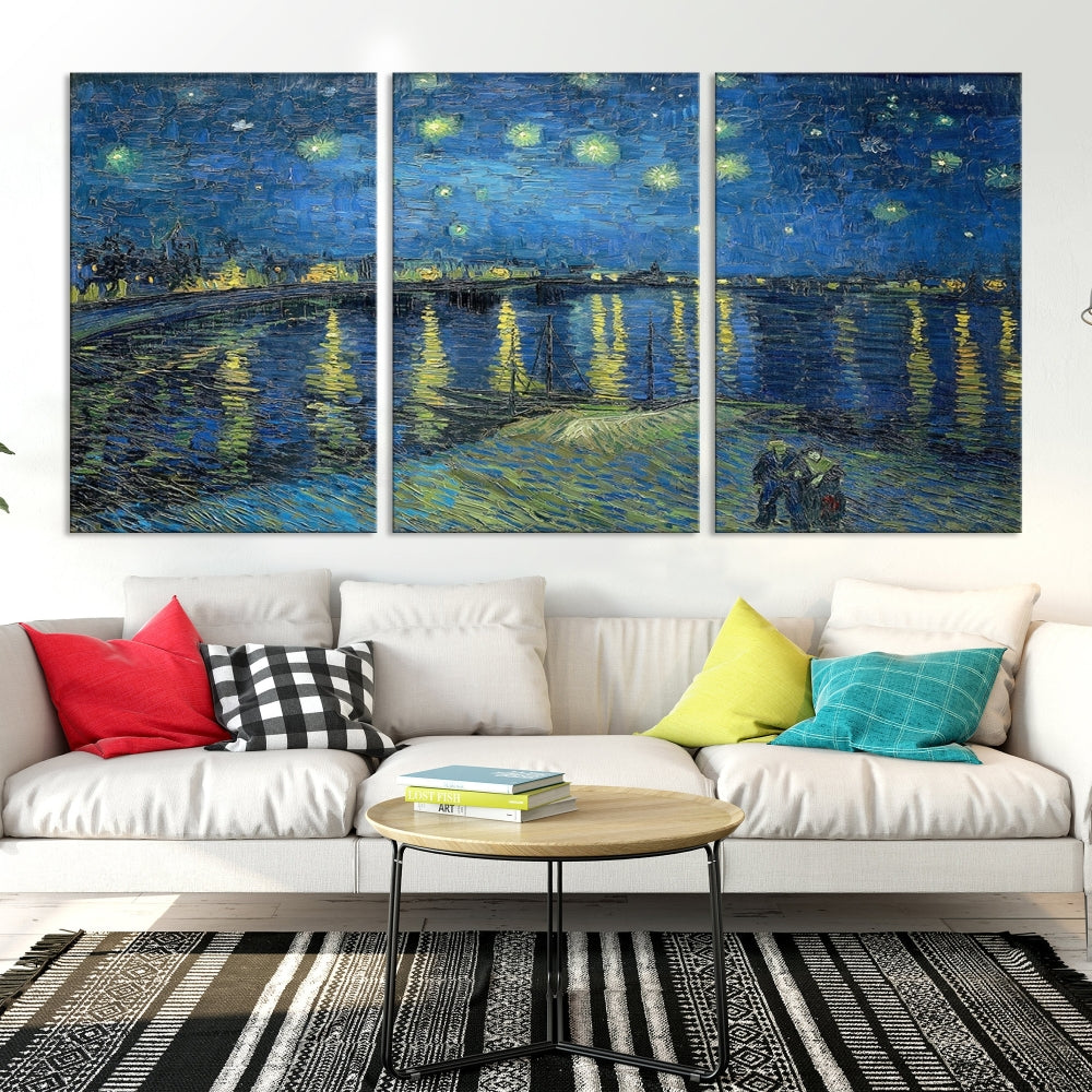 Starry Night Over The Rhone by Vincent Van Gogh Wall Art Canvas Print Framed