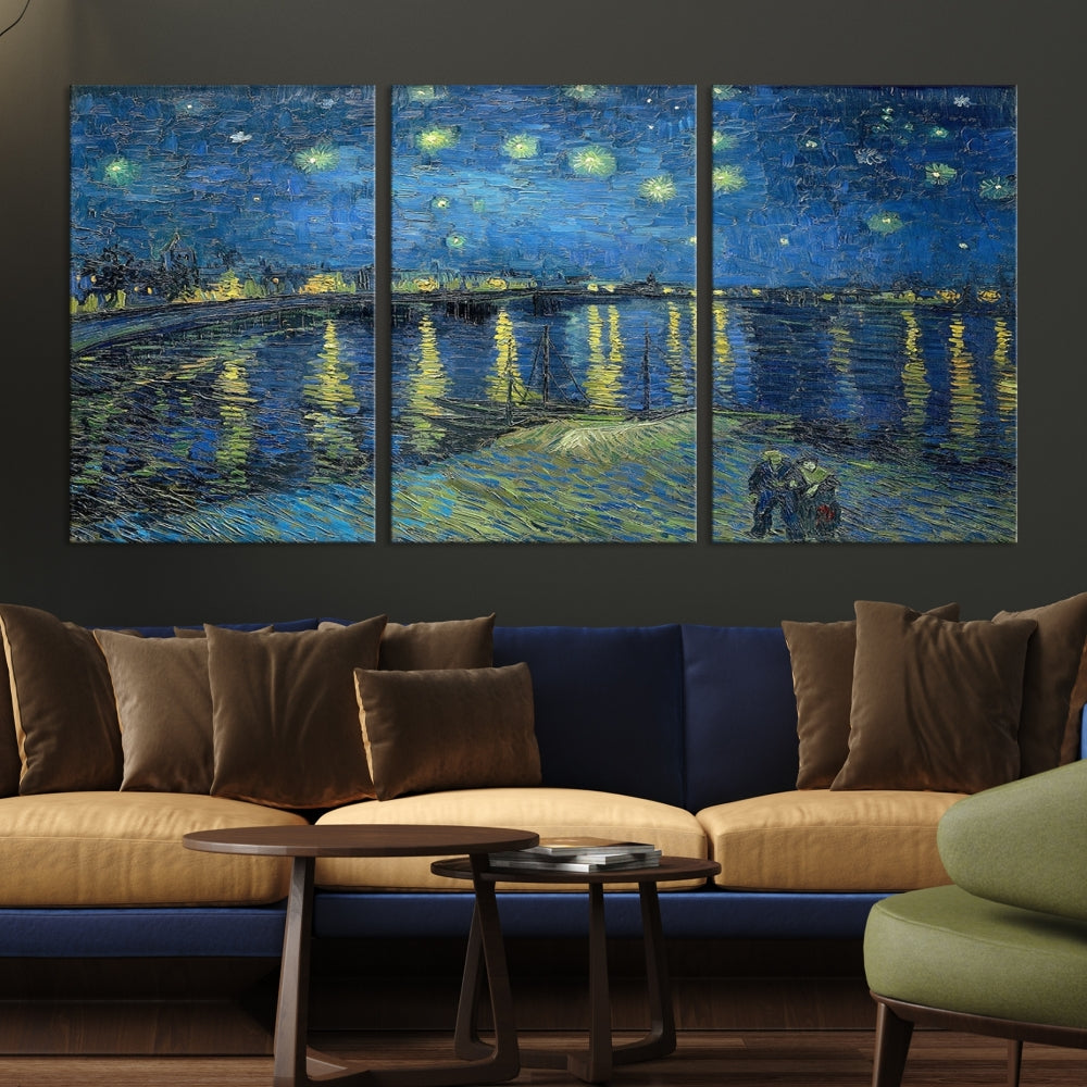 Starry Night Over The Rhone by Vincent Van Gogh Wall Art Canvas Print Framed