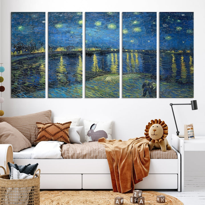 Starry Night Over The Rhone by Vincent Van Gogh Wall Art Canvas Print Framed