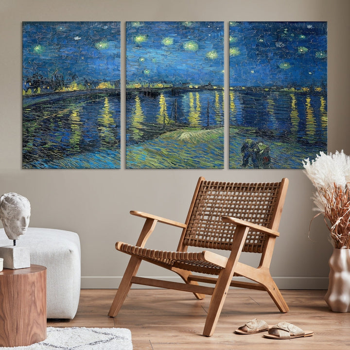 Starry Night Over The Rhone by Vincent Van Gogh Wall Art Canvas Print Framed