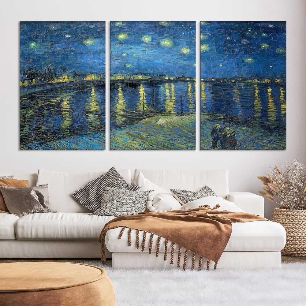 Starry Night Over The Rhone by Vincent Van Gogh Wall Art Canvas Print Framed