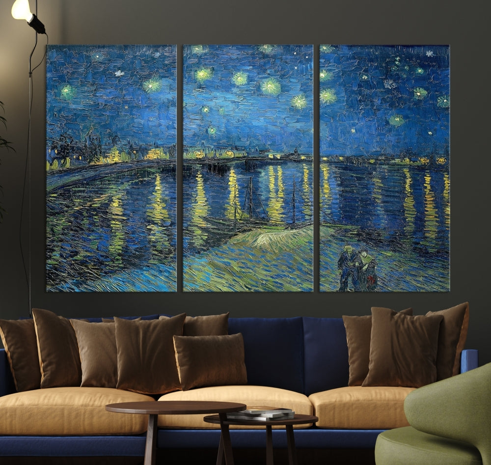 Starry Night Over The Rhone by Vincent Van Gogh Wall Art Canvas Print Framed