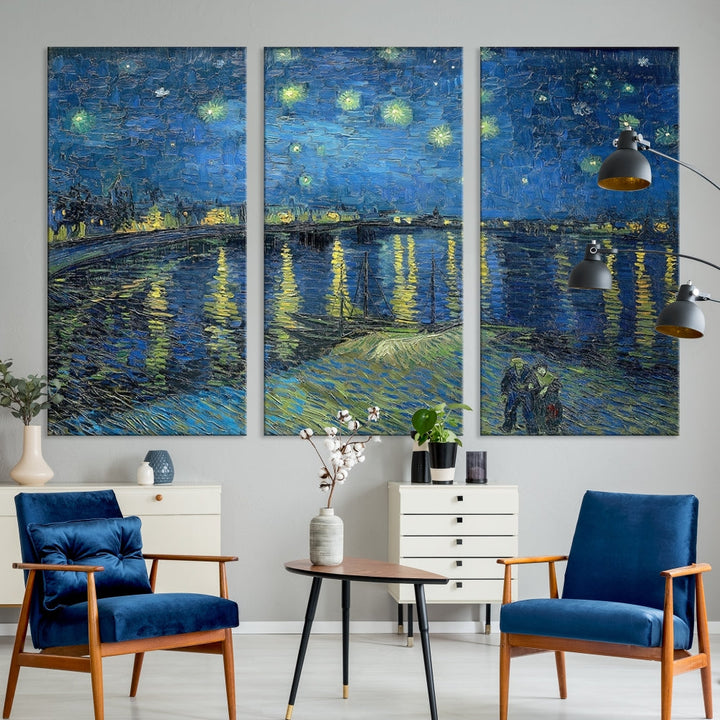 Starry Night Over The Rhone by Vincent Van Gogh Wall Art Canvas Print Framed