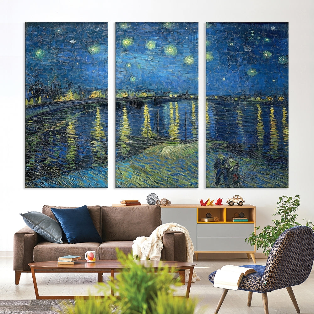 Starry Night Over The Rhone by Vincent Van Gogh Wall Art Canvas Print Framed