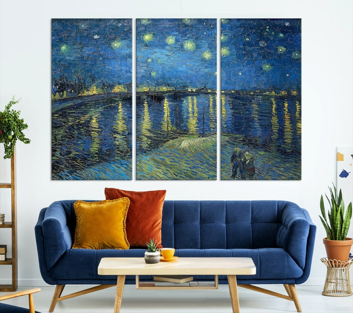 Starry Night Over The Rhone by Vincent Van Gogh Wall Art Canvas Print Framed