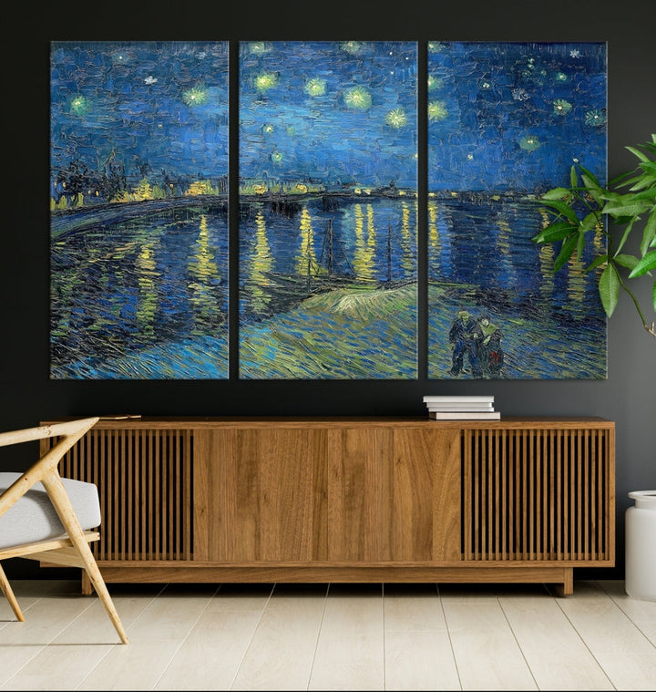 Starry Night Over The Rhone by Vincent Van Gogh Wall Art Canvas Print Framed