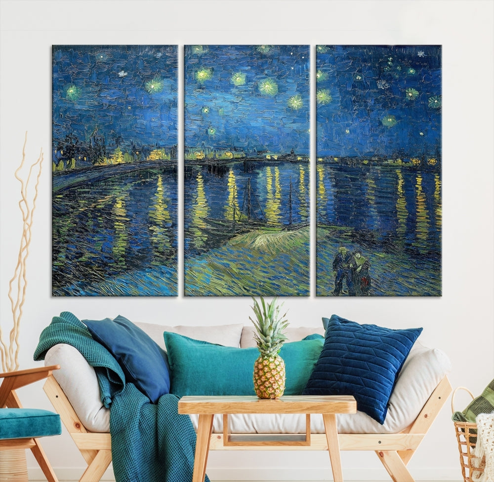 Starry Night Over The Rhone by Vincent Van Gogh Wall Art Canvas Print Framed