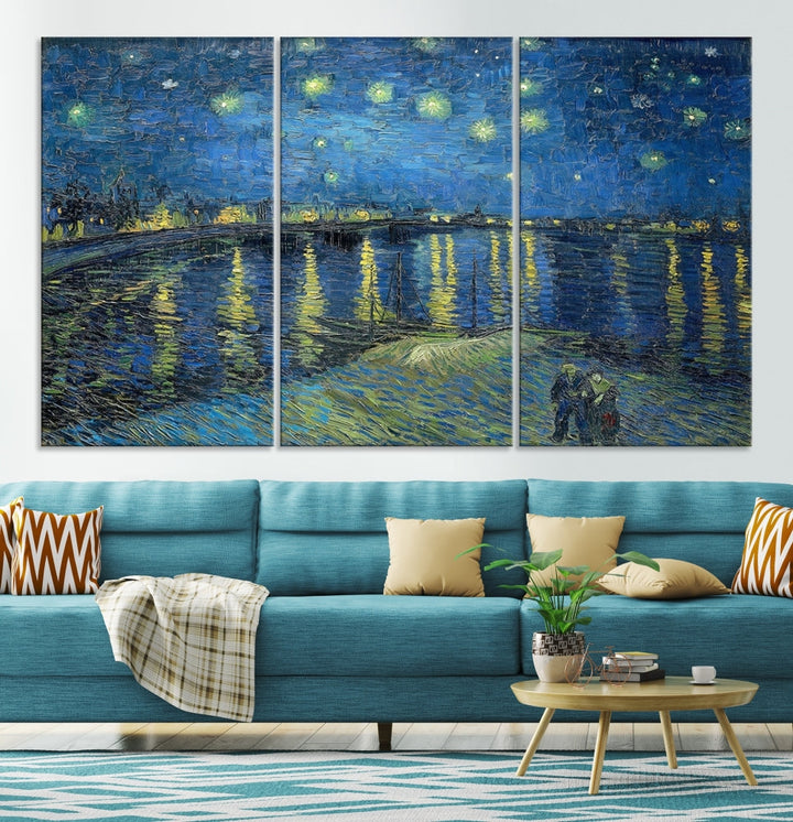 Starry Night Over The Rhone by Vincent Van Gogh Wall Art Canvas Print Framed