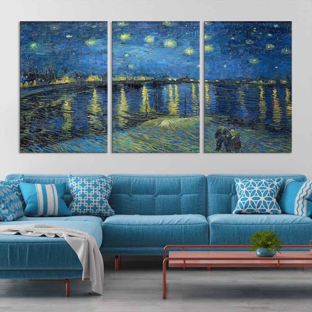 Starry Night Over The Rhone by Vincent Van Gogh Wall Art Canvas Print Framed