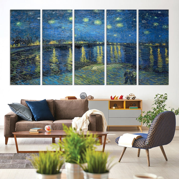 Starry Night Over The Rhone by Vincent Van Gogh Wall Art Canvas Print Framed