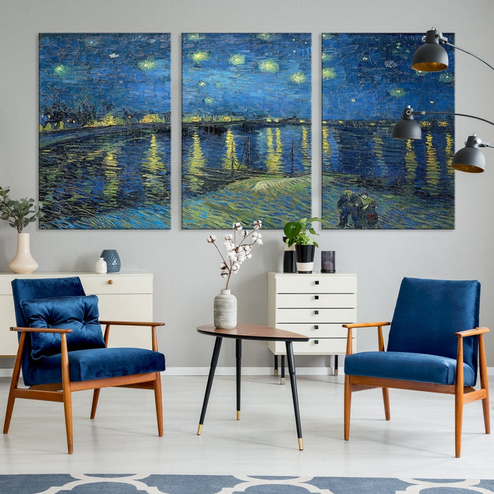 Starry Night Over The Rhone by Vincent Van Gogh Wall Art Canvas Print Framed