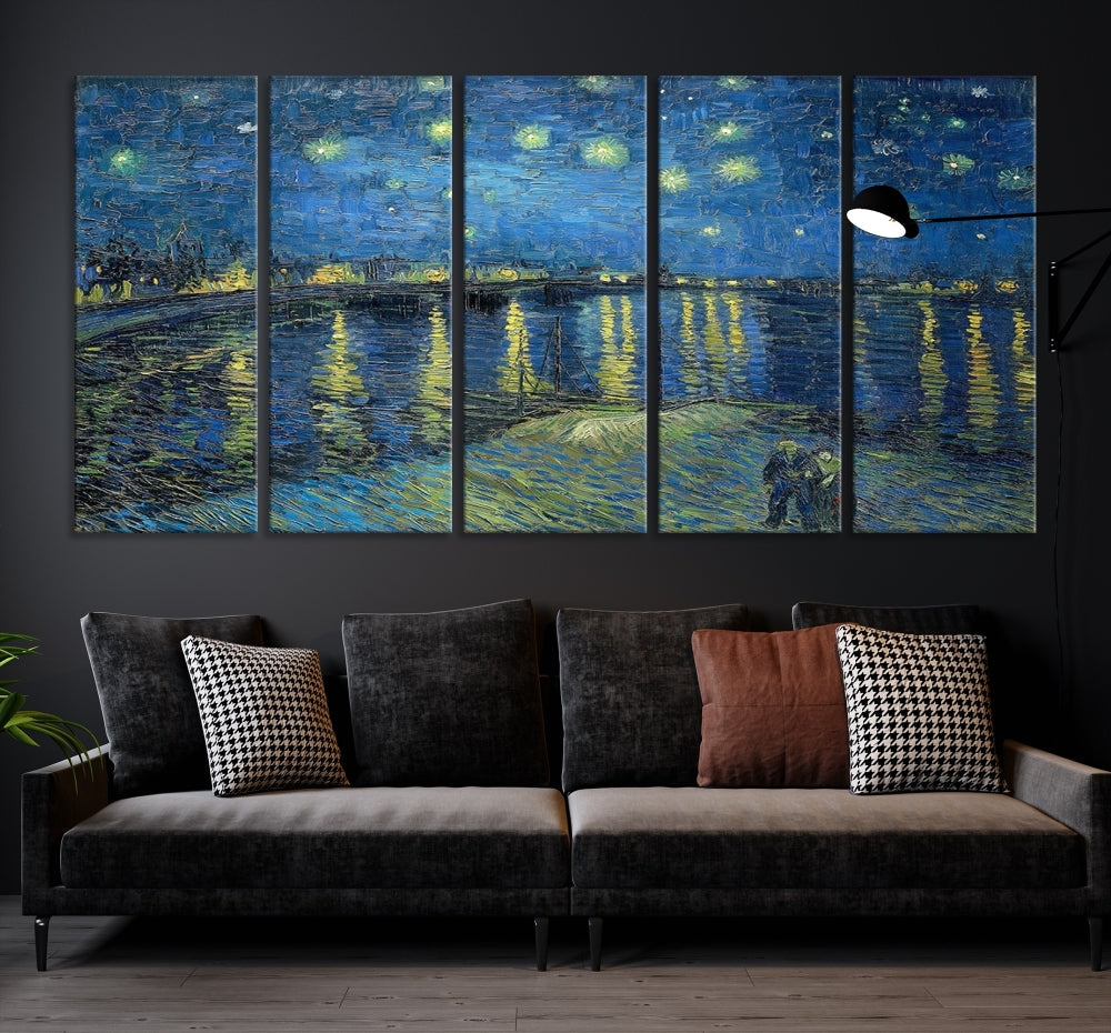 Starry Night Over The Rhone by Vincent Van Gogh Wall Art Canvas Print Framed