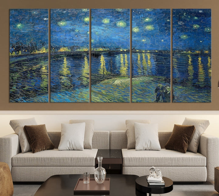 Starry Night Over The Rhone by Vincent Van Gogh Wall Art Canvas Print Framed