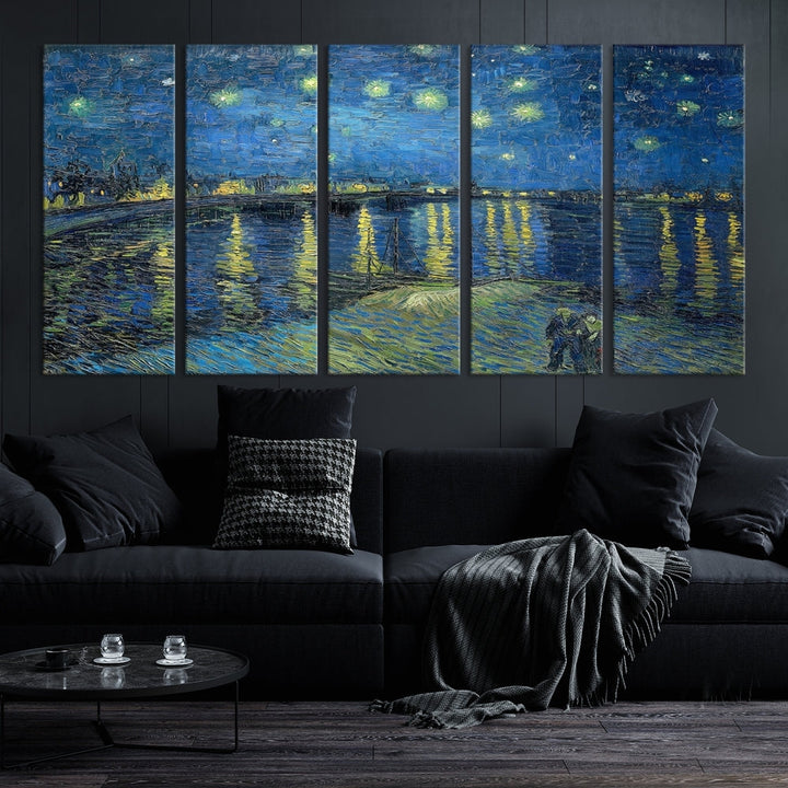 Starry Night Over The Rhone by Vincent Van Gogh Wall Art Canvas Print Framed