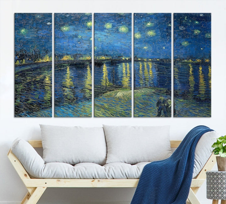 Starry Night Over The Rhone by Vincent Van Gogh Wall Art Canvas Print Framed