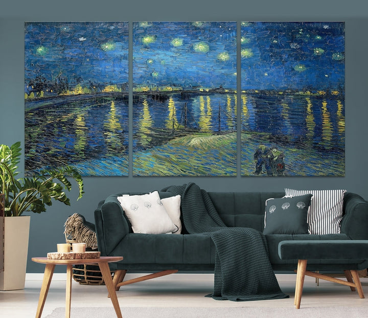 Starry Night Over The Rhone by Vincent Van Gogh Wall Art Canvas Print Framed