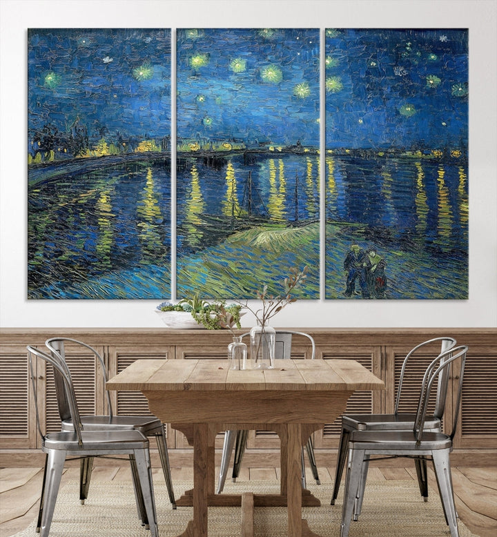 Starry Night Over The Rhone by Vincent Van Gogh Wall Art Canvas Print Framed