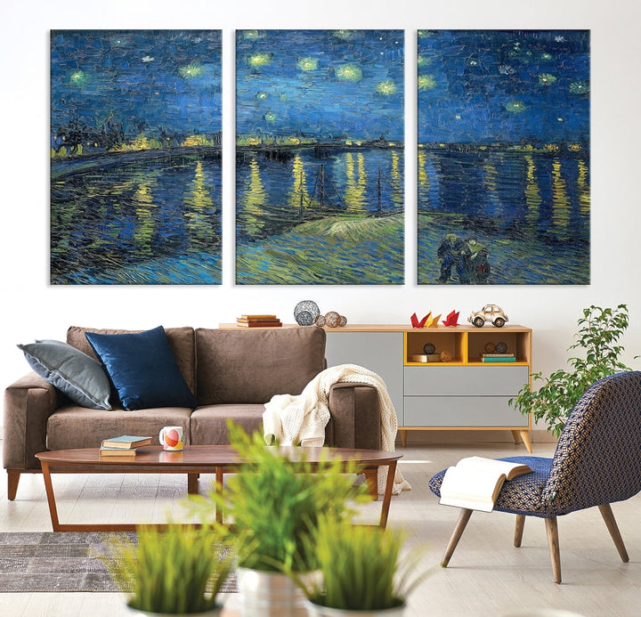 Starry Night Over The Rhone by Vincent Van Gogh Wall Art Canvas Print Framed