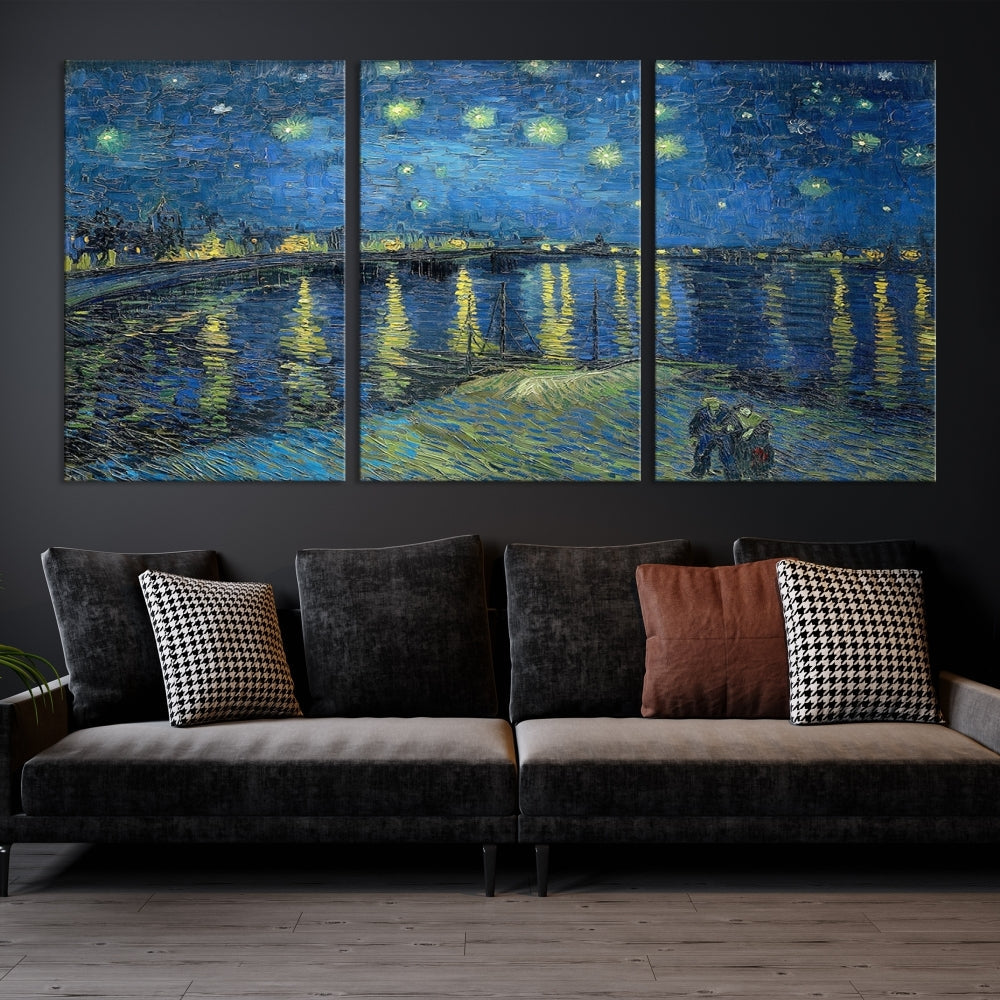 Starry Night Over The Rhone by Vincent Van Gogh Wall Art Canvas Print Framed