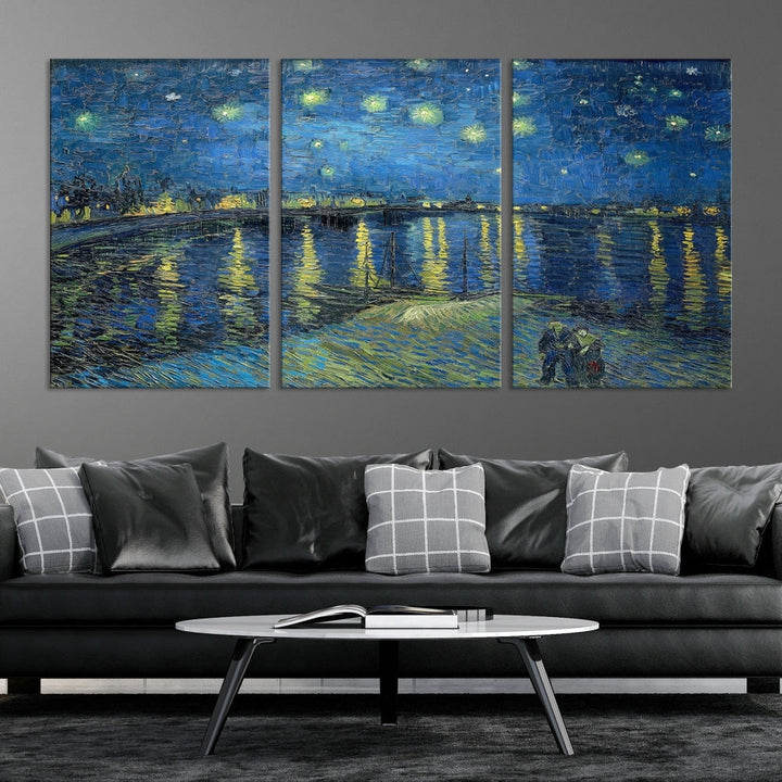 Starry Night Over The Rhone by Vincent Van Gogh Wall Art Canvas Print Framed